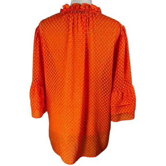 Like new! Alice + Olivia Orange Sheer Ruffled Sleeve Blouse Top Size Med… - Picture 5 of 12